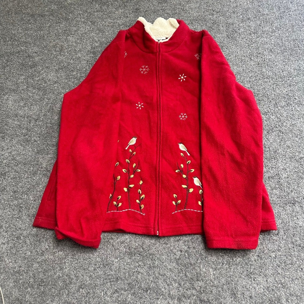 Breckenridge Jacket Womens XL Red Fleece Sherpa Collar Bird Snowflake Full Zip